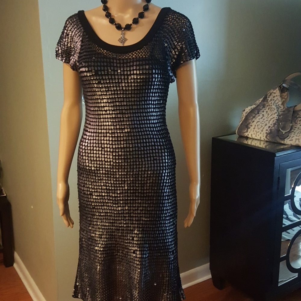 BCBG Navy Blue Sequin Dress Small